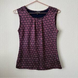 The Limited red medallion jacquard brocade navy blue knit sleeveless tank top